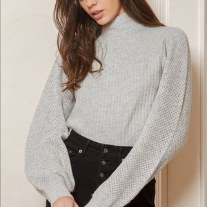 Grey Mock Neck Balloon Sleeve Sweater